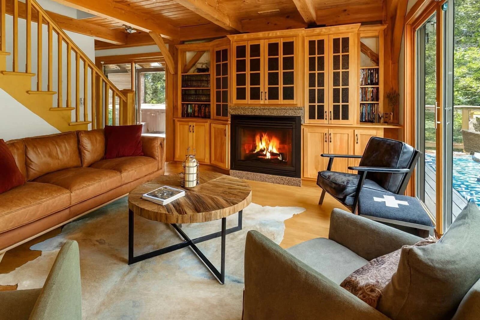 Living area with gas fireplace.
